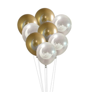 12pcs gold Silver Eid Mubarak Latex Balloons Eid Al-Fitr Decorations Air Balloon Inflatable Toys