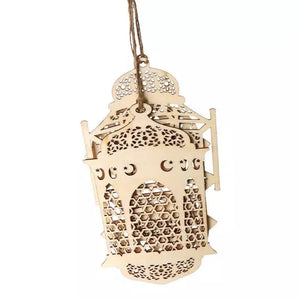 Eid Ramadan Mubarak DIY Hanging Wooden Pendant Lantern Hollow Decoration