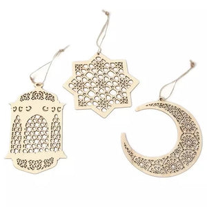 Eid Ramadan Mubarak Hollow Decorations Wooden Golden Hanging  DIY